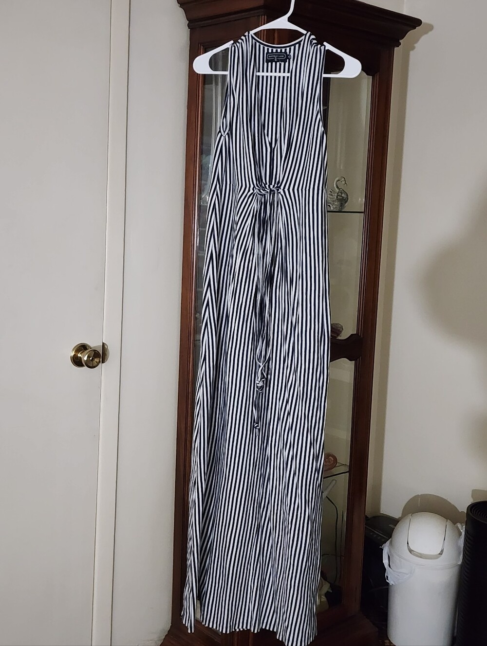 Duffield Lane Black & White Vertical Stripe Tie-Front Sleeveless Jumpsuit